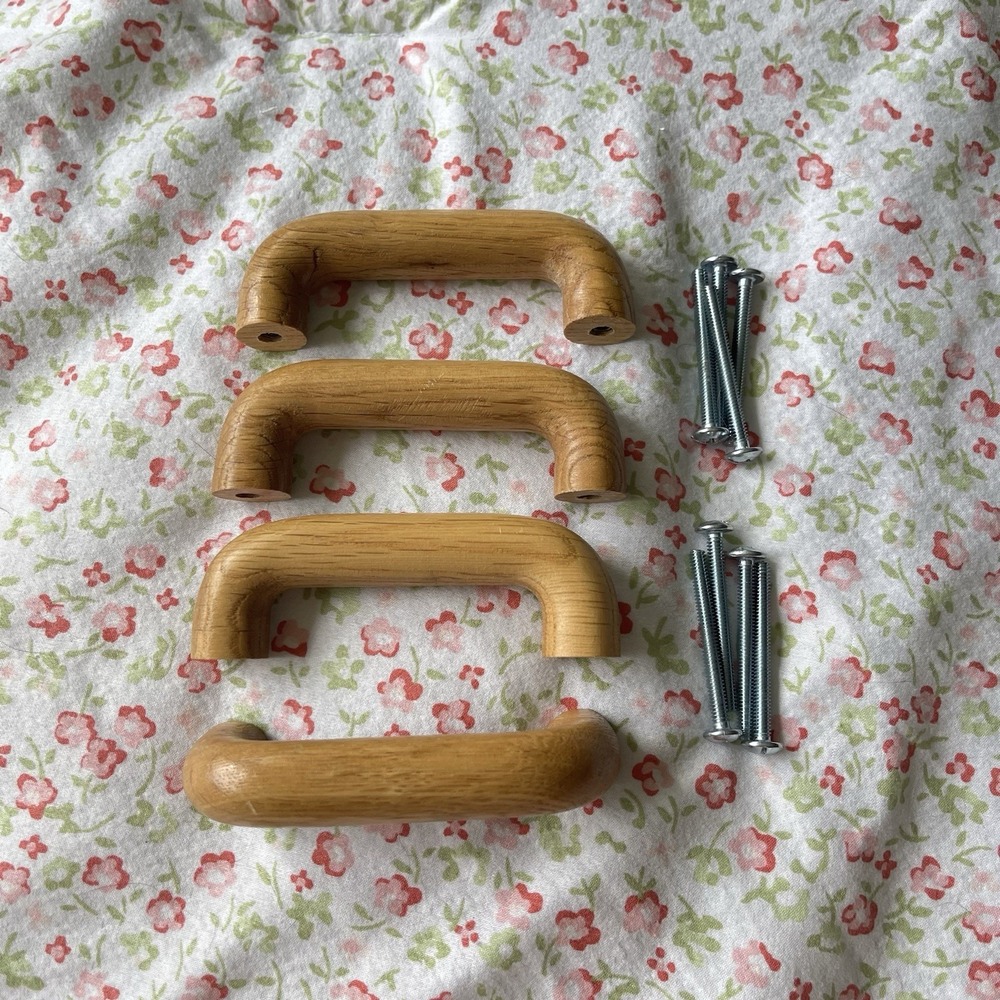 Vintage Lot of 4 Wooden Drawer Handles Tan Orange Color Cottage Natural Oak 3.5"